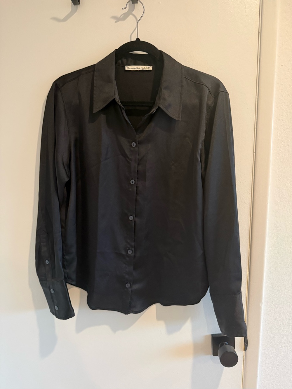 Abercrombie & Fitch Black Satin Button-Down Shirt